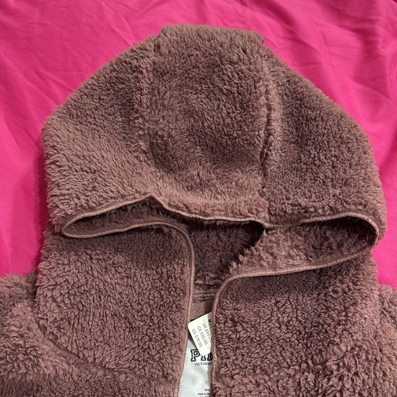(R3) NEW Victoria Secret PINK
SHERPA Cardigan M L Cocoa
 Hooded Jacket Powder - Picture 12 of 15